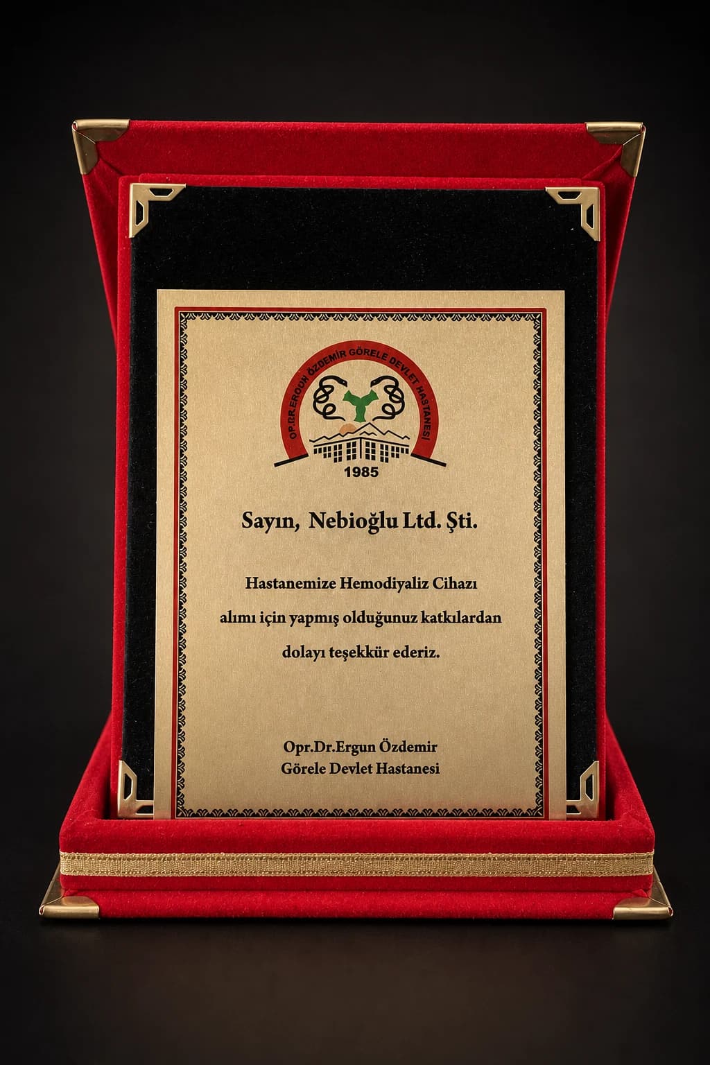 Görele Devlet Hastanesi Teşekkür Plaketi