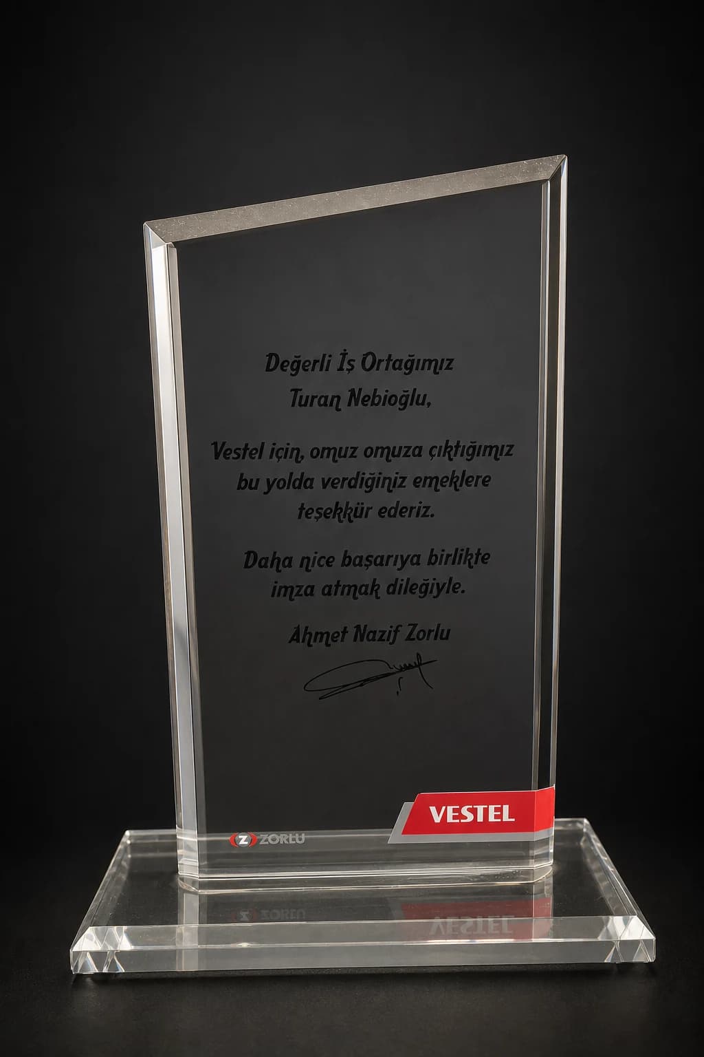 Vestel Teşekkür Plaketi