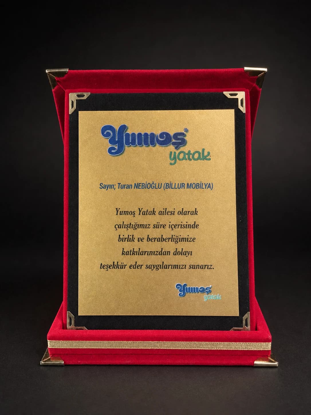Yumoş Yatak Teşekkür Plaketi